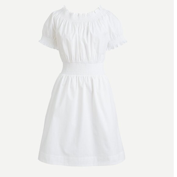 NWT J Crew S Dress White Smocked Puff-Sleeve Cotton Poplin Pockets A-Line AY883 - Picture 2 of 12